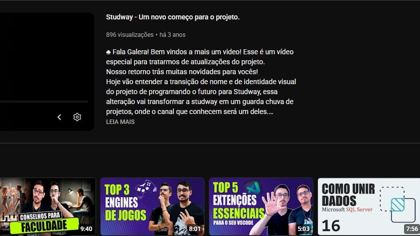 Página inicial do canal