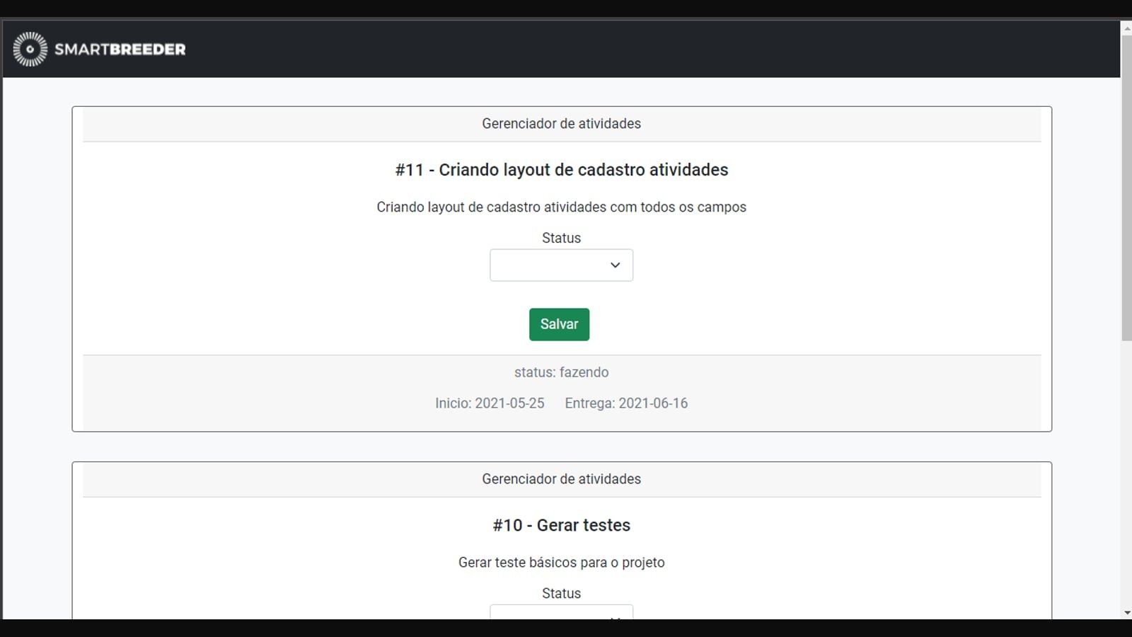 Gerenciador de atividades, com status e prazos