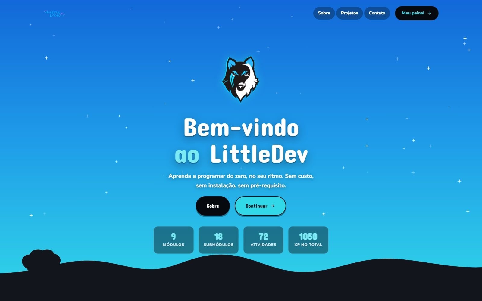 Abertura, com o céu estrelado redesenhado em CSS