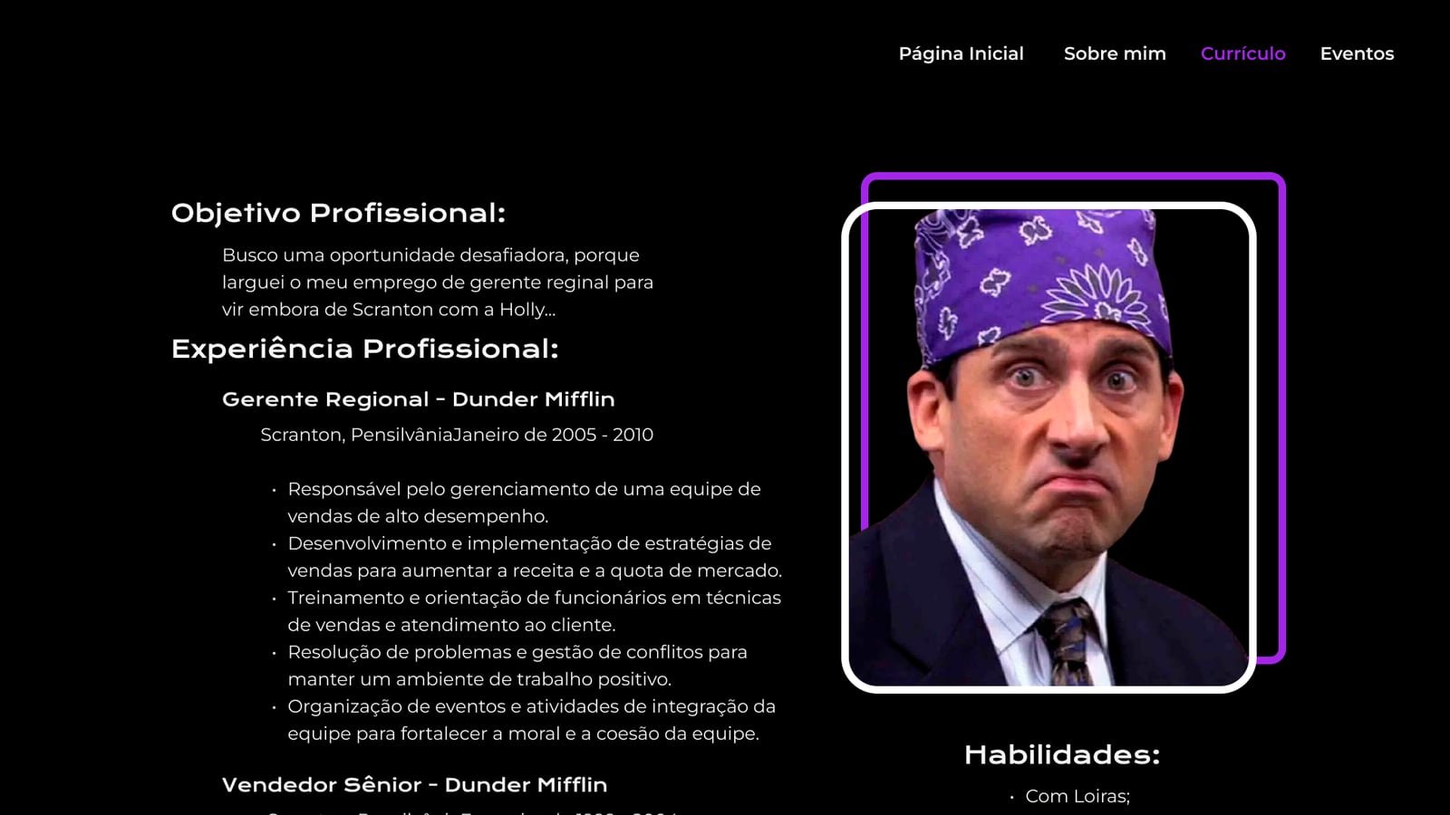Currículo, com experiência e habilidades