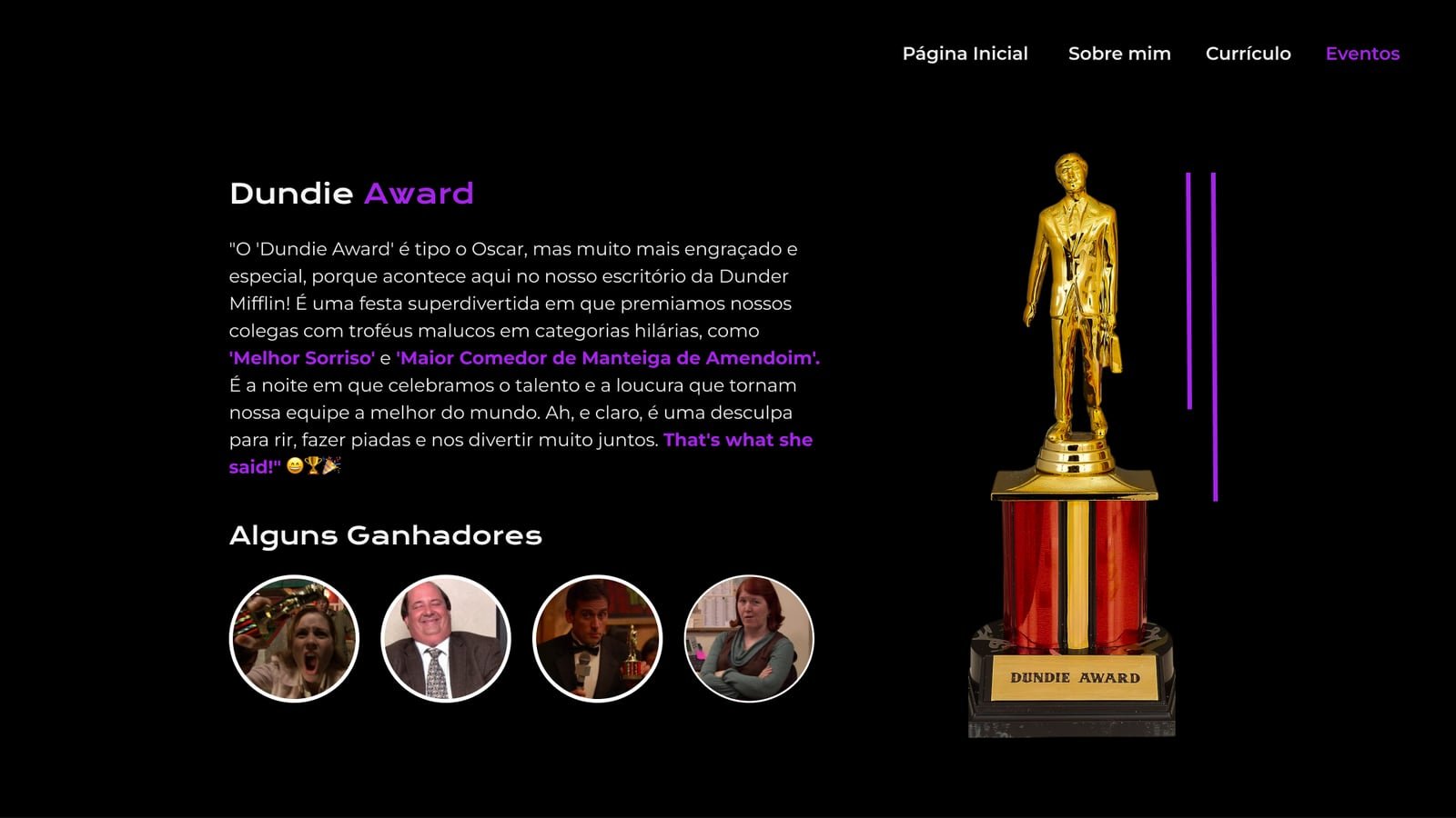 Eventos — a página do Dundie Award