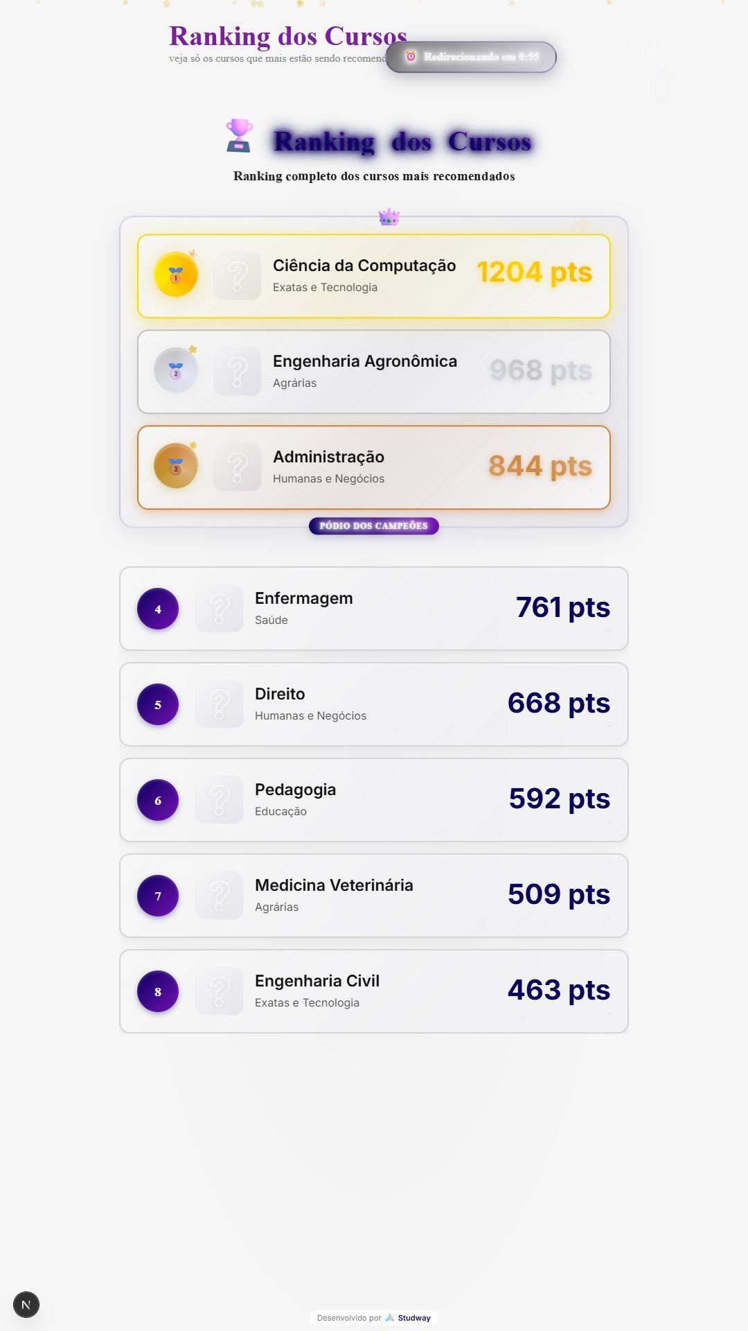 Ranking em modo evento, para o telão